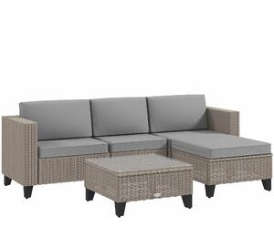 Outsunny 5-Piece Rattan Patio Furniture Set with Corner Sofa, Footstools, Coffee Table, for Poolside, Brown