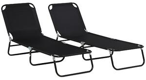 Outsunny Reclining Sun Loungers, Set of 2, Outdoor Day Bed with Steel Frame and Breathable Mesh, Black