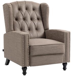 HOMCOM Studded Upholstered Reclining Armchair w/ Retractable Footrest Brown