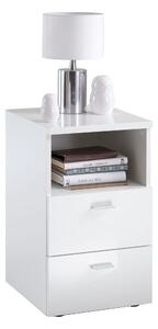 FMD Bedside Table with 2 Drawers Shelf High Gloss White
