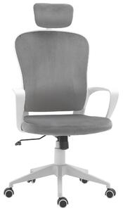 Vinsetto Velvet Style Fabric High-Back Swivel Chair, Home Office Rocking with Wheels & Adjustable Headrest, Grey