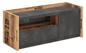 Flint Wooden TV Stand With 1 Door 1 Drawer In Raw Steel