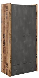 Flint Wooden Wardrobe With 2 Doors In Raw Steel