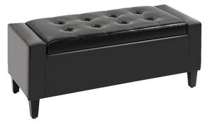 HOMCOM PU Leather Storage Ottoman Bench Storage Chest Tufted Ottoman Cube w/ Flipping Top 92L x 40W x 40H cm Black