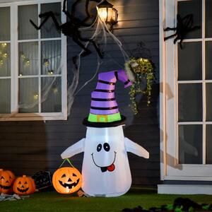 HOMCOM 1.2m Halloween Inflatable Lighted Outdoor Decoration LED - Ghost Carrying Pumpkin Jack-o'-lantern