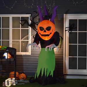 HOMCOM 240cm Blow Up Inflatable Halloween Evil Fire Flame Pumpkin Ghost Decoration with LED for Indoor Outdoor House Party Display
