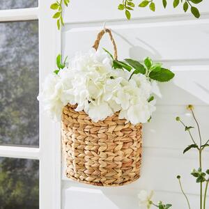 Artificial White Hydrangea in Hanging Basket