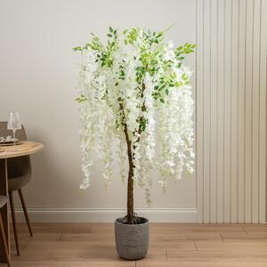 Artificial Wisteria Tree in White Plant Pot Natural
