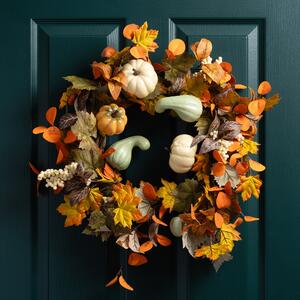 Artificial Pumpkin & Gourd Wreath MultiColoured
