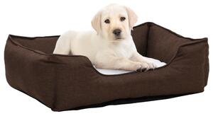 Dog Bed Brown and White 65x50x20 cm Linen Look Fleece