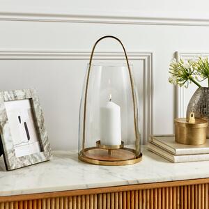 Gold and Wood Curved Lantern Gold
