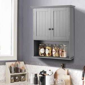 Costway Wall Mounted Bathroom Storage Cabinet with Adjustable Shelf-Grey