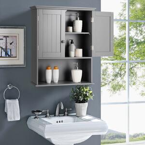 Costway Wall Mounted Bathroom Storage Cabinet with Adjustable Shelf-Grey