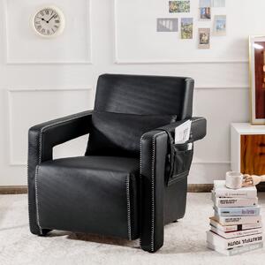 Costway Upholstered Padded Accent Chair with Footstool and Lumbar Pillow-Black