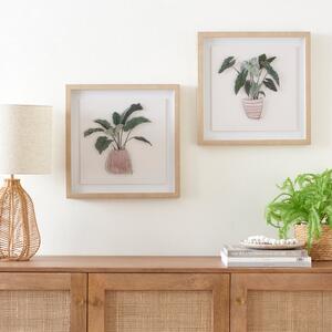 Set of 2 Modern Floral Framed Prints 40x40cm Green