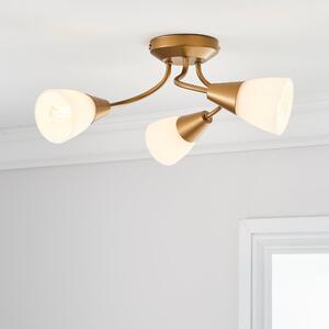 Ordway Frosted 3 Light Ceiling Fitting Brass