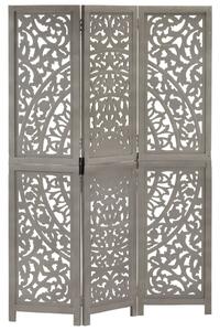 Hand carved 3-Panel Room Divider Grey 120x165 cm Solid Mango Wood