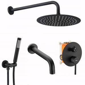 Wall mounted bath and shower with shower set Rea Lungo Black + BOX