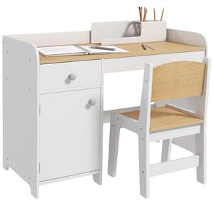 ZONEKIZ Kids Desk and Chair Set for 3-6 Year Old with Storage Drawer, Study Table and Chair for Children, White Aosom UK