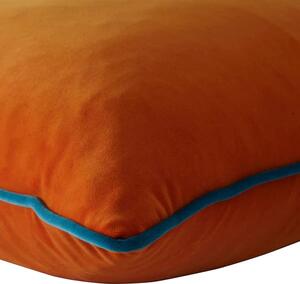 Pelham Clementine / Peacock, Sustainable Feather, Cushion, 55cm x 55cm, Clementine/Peacock - Andrew Martin Velvet Plain