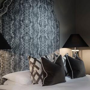 Fitzroy Grey, Sustainable Feather, Cushion, 55cm x 55cm - Andrew Martin Velvet Geometric
