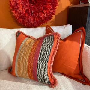 Llama Orange, Sustainable Feather, Cushion, 55cm x 55cm - Andrew Martin Cotton Blend & Linen Blend Stripe