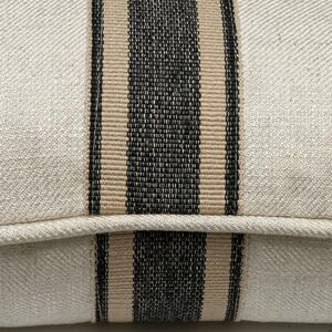Trek Medal Stripe Charcoal Tape, Sustainable Feather, Cushion - Andrew Martin Linen