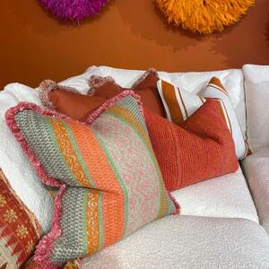 Pampas Pink, Sustainable Feather, Cushion, 55cm x 55cm - Andrew Martin With Trim/Fringe & Cotton Blend & Linen Blend Stripe