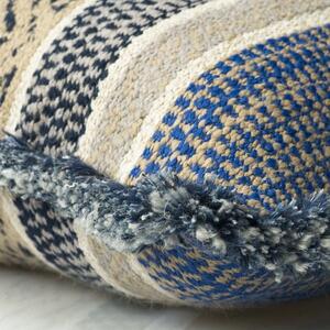 Pampas Indigo, Sustainable Feather, Cushion, 55cm x 55cm - Andrew Martin With Trim/Fringe & Cotton Blend & Linen Blend Geometric & Stripe