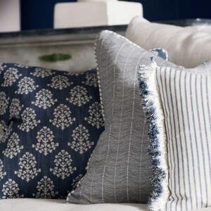 Furrow Denim, Sustainable Feather, Cushion - Andrew Martin Eco-conscious & Linen Blend & Viscose Blend Herringbone & Small Prints