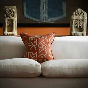 Ashanti Brick, Sustainable Feather, Cushion, 55cm x 55cm - Andrew Martin Linen & Linen Blend & Viscose Blend Geometric