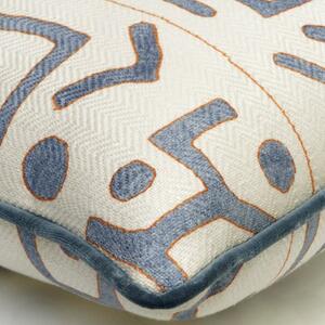 Ashanti Denim / White, Sustainable Feather, Cushion, 55cm x 55cm, Denim White - Andrew Martin Linen & Linen Blend & Viscose Blend Geometric