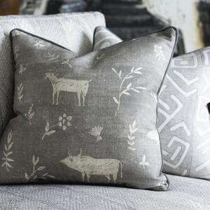 Avebury Smoke, Sustainable Feather, Cushion, 55cm x 55cm - Andrew Martin Linen & Linen Blend & Viscose Blend Animal & Floral