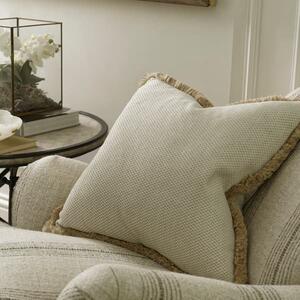Sanremo Ecru, Sustainable Feather, Cushion - Andrew Martin Sophie Paterson With Trim/Fringe & Cotton Blend & Linen & Linen Blend & Viscose Blend Plain