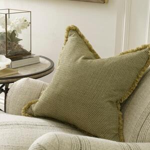 Sanremo Olive, Sustainable Feather, Cushion - Andrew Martin Sophie Paterson With Trim/Fringe & Cotton Blend & Linen & Linen Blend & Viscose Blend Plai
