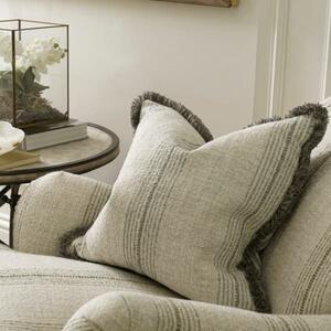 Atrani Stripe Silver, Sustainable Feather, Cushion - Andrew Martin Sophie Paterson With Trim/Fringe & Cotton Blend & Linen Blend & Viscose Blend
