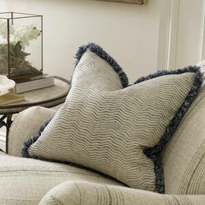 Canalasso Denim, Sustainable Feather, Cushion - Andrew Martin Sophie Paterson With Trim/Fringe & Cotton Blend & Linen Blend Stripe