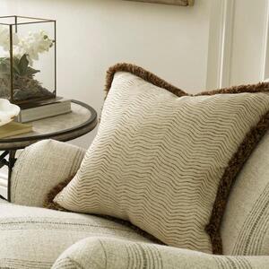 Canalasso Almond, Sustainable Feather, Cushion - Andrew Martin Sophie Paterson With Trim/Fringe & Cotton Blend & Linen Blend Stripe
