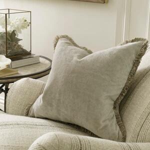 Venetia Ecru, Sustainable Feather, Cushion - Andrew Martin Sophie Paterson With Trim/Fringe & Linen Blend & Velvet Plain