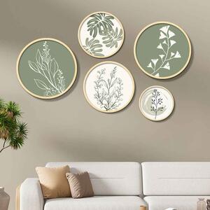 Stillform Wooden Rounds Verdant Botanical Art of Frame Set of 5 in Multicolour