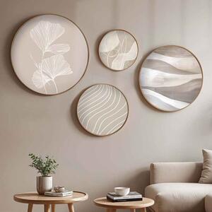 Stillform Wooden Rounds Serene Ginkgo Art of Frame Set of 4 in Multicolour