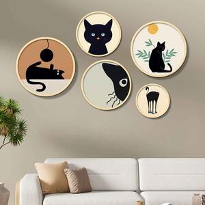 Stillform Wooden Rounds Midnight Mews Art of Frame Set of 5 in Multicolour
