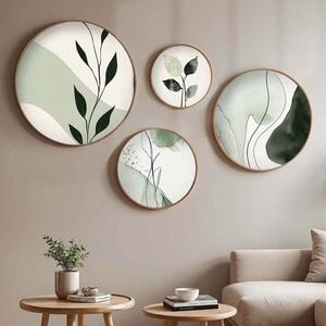 Stillform Wooden Rounds Emerald Leaf Art of Frame Set of 4 in Multicolour