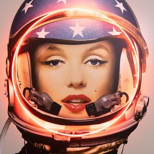 Space Girl Marilyn, Gold, Neon Artwork , 88cm x 120cm - Andrew Martin