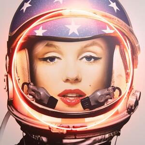 Space Girl Marilyn, Silver, Neon Artwork , 88cm x 120cm - Andrew Martin