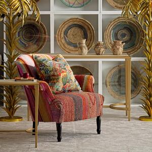 Victoria Chair Andean, Armchair, Pink/Orange/Gold - Andrew Martin Wool