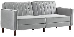 HOMCOM Modern Convertible Sofa Futon Velvet-Touch Tufted Couch Compact Loveseat with Adjustable Split Back, Light Grey