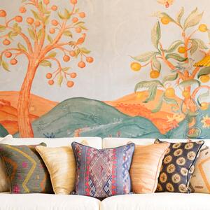 Frida Denim, Sustainable Feather, Cushion - Andrew Martin Kit Kemp Cotton Blend & Linen Blend & Viscose Blend Geometric