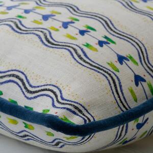 Hearty Indigo, Sustainable Feather, Cushion - Andrew Martin Kit Kemp Linen & Linen Blend Floral & Stripe