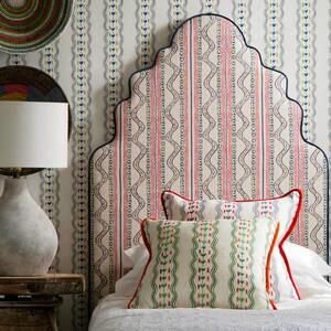 Hearty Emerald, Sustainable Feather, Cushion - Andrew Martin Kit Kemp Eco-conscious & Linen & Linen Blend Floral & Stripe